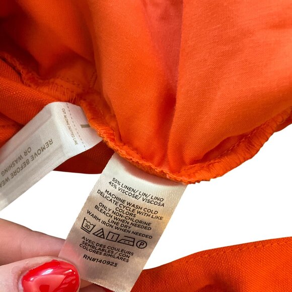Loft Orange Linen-Blend High-Waist Paperbag Shorts Pockets Size L Petite resort - Picture 2 of 11